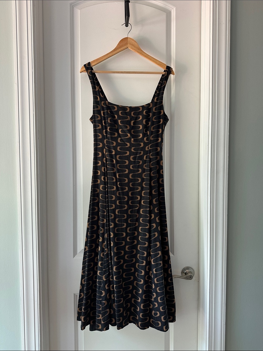 Christian Lacroix Linen Blend Abstract Geometric Square Neck Midi Dress, Size 6